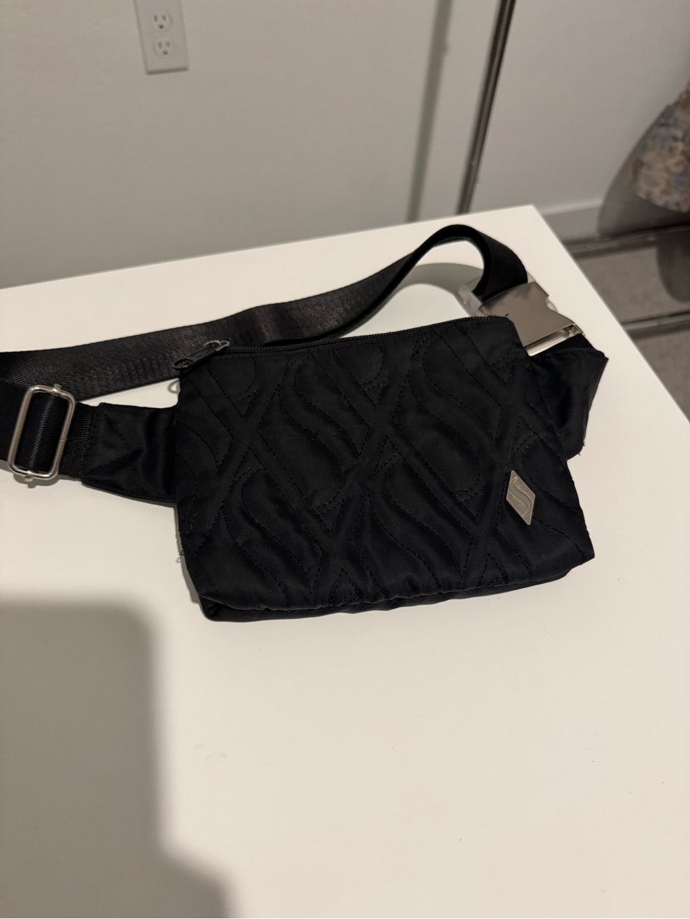 Skechers Black Quilted Belt Bag with Silver Accent